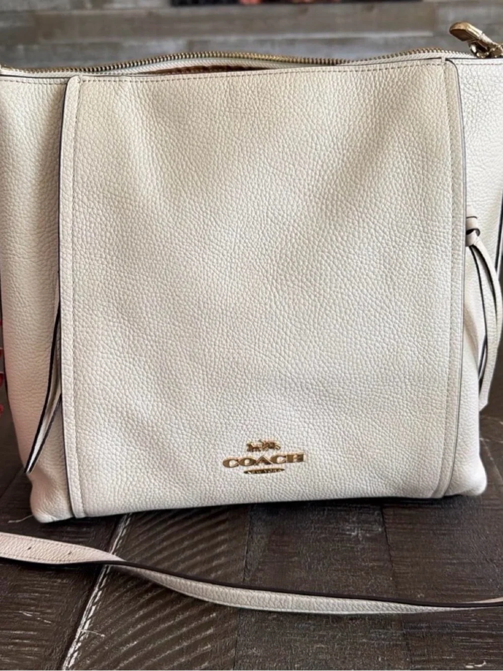 Coach Pebbled Leather Crossbody in Light Cream with Gold Hardware